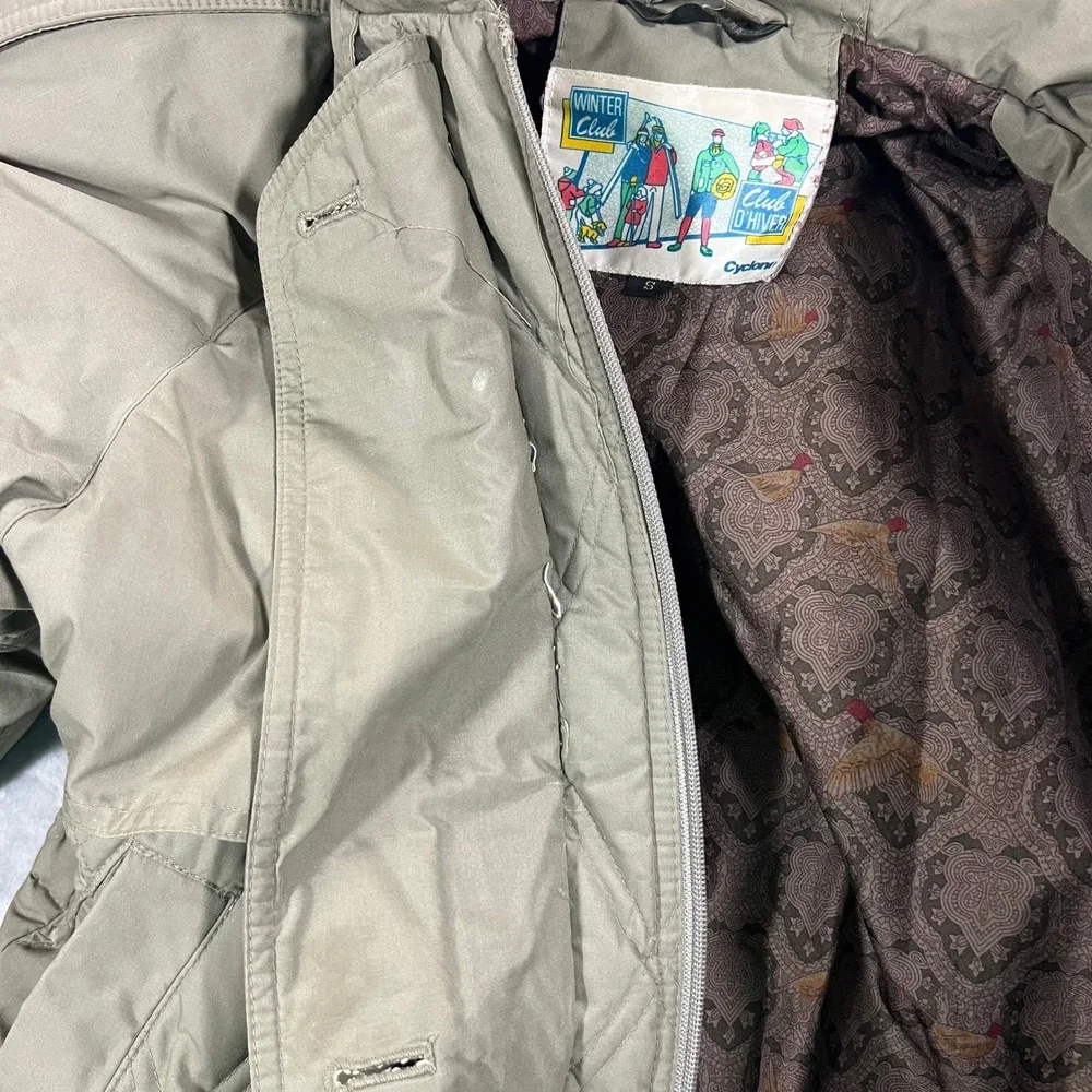 Winter Club Cyclone Down Parka Mens Small Olive Green Quilted Hooded Vintage